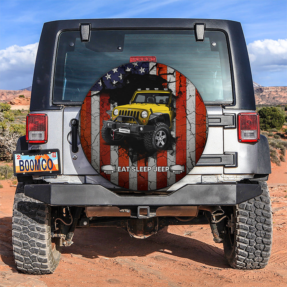 Yellow Jeep American Flag Car Spare Tire Covers Gift For Campers Nearkii