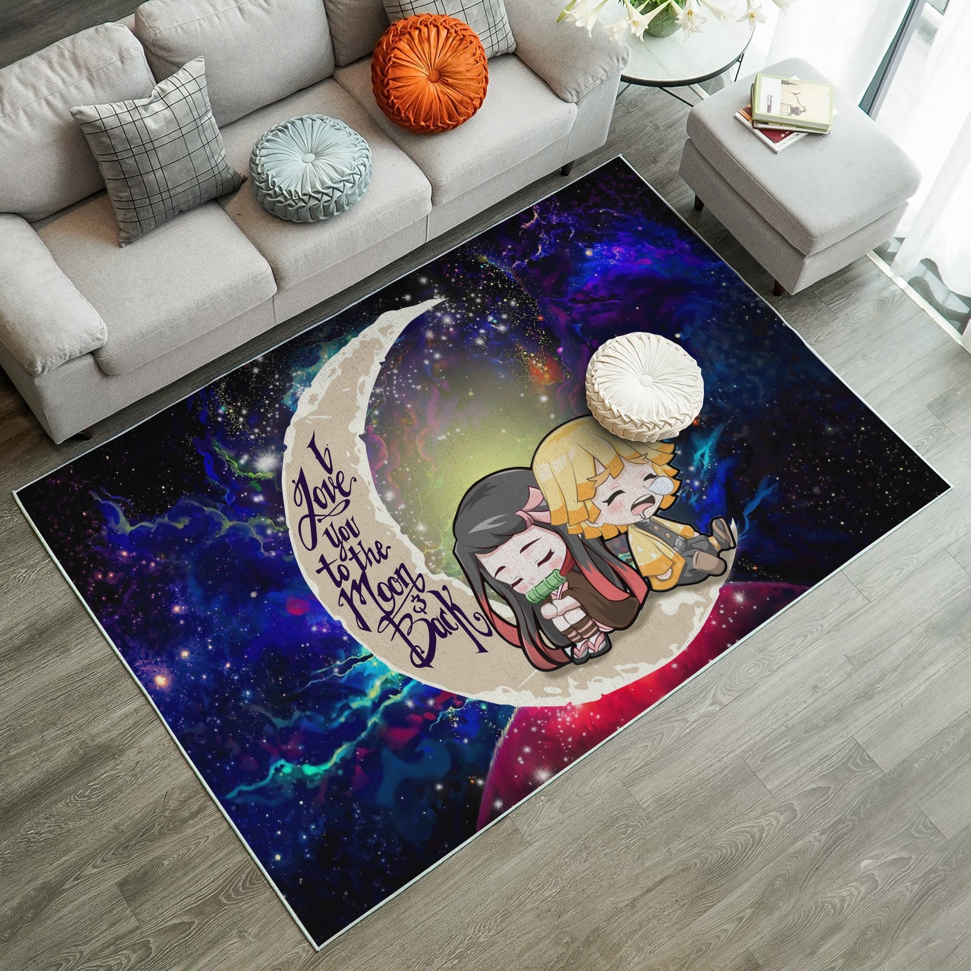 Zenitsu And Nezuko Chibi Demon Slayer Love You To The Moon Galaxy Carpet Rug Home Room Decor Nearkii