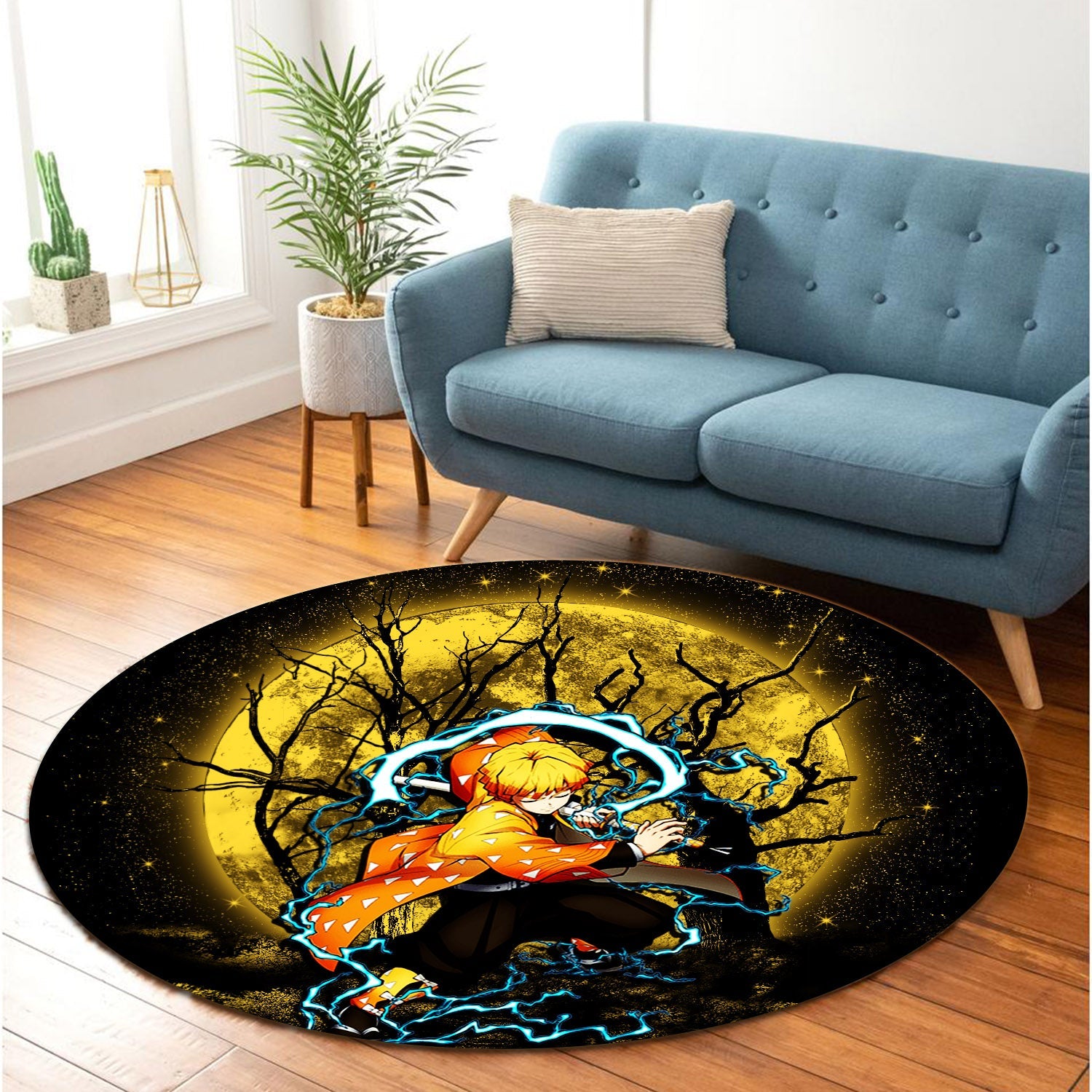 Zenitsu Moonlight Round Carpet Rug Bedroom Livingroom Home Decor Nearkii