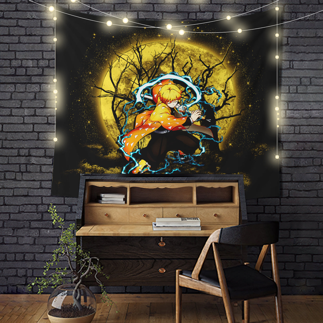 Zenitsu Demon Slayer Moonlight Tapestry Room Decor Nearkii