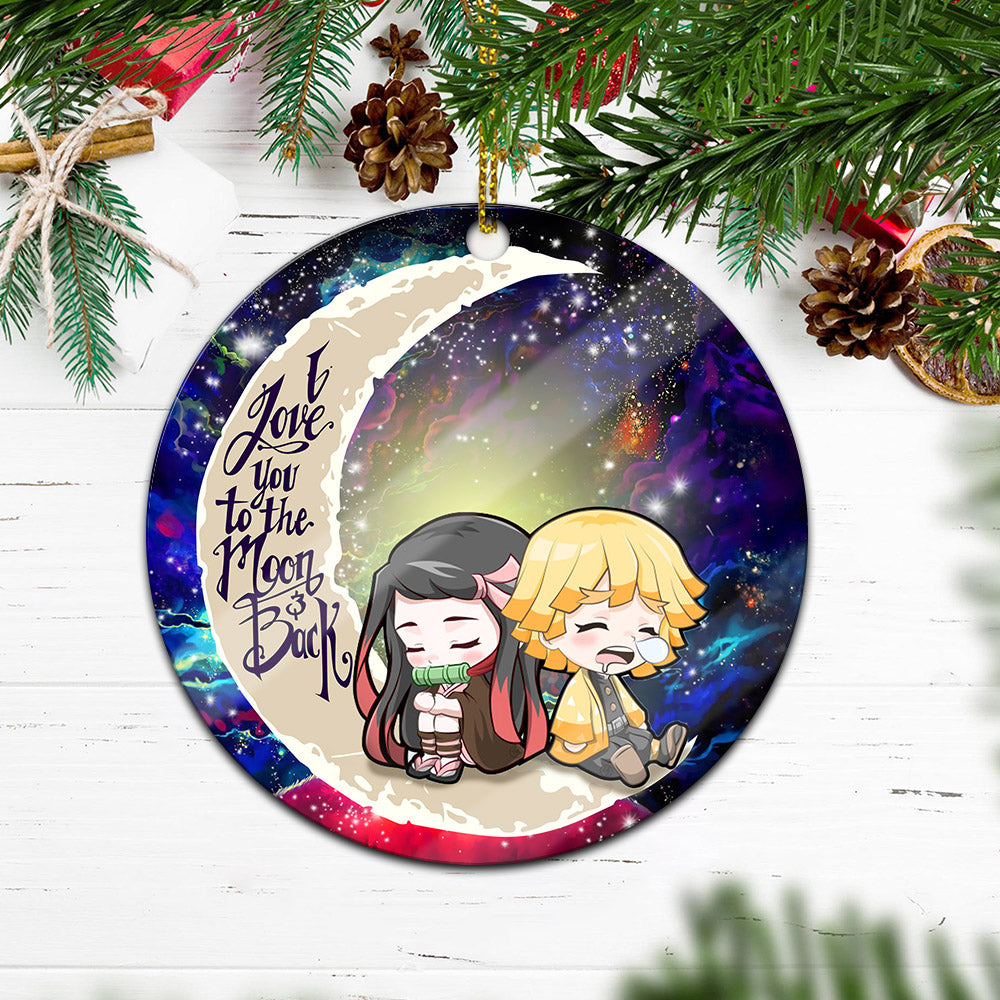 Zenitsu And Nezuko Chibi Demon Slayer Love You To The Moon Galaxy Mica Circle Ornament Perfect Gift For Holiday Nearkii