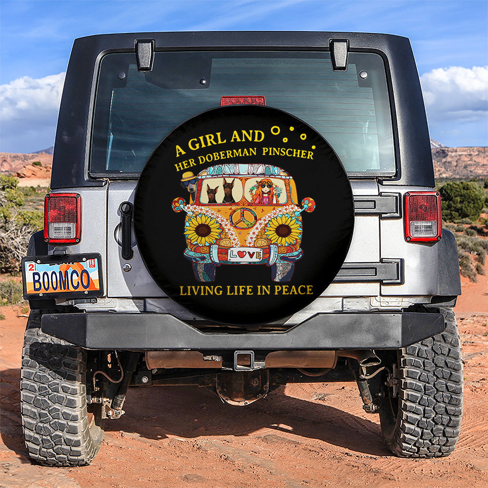 A Boho Girl And Her Doberman Pinscher Jeep Car Spare Tire Covers Gift For Campers Nearkii