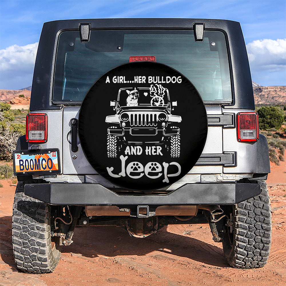 A Girl And Her Bulldog Jeep Car Spare Tire Covers Gift For Campers Nearkii