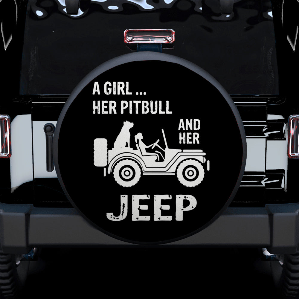 A Girl Her Pitbull And Her Jeep Car Spare Tire Covers Gift For Campers Nearkii