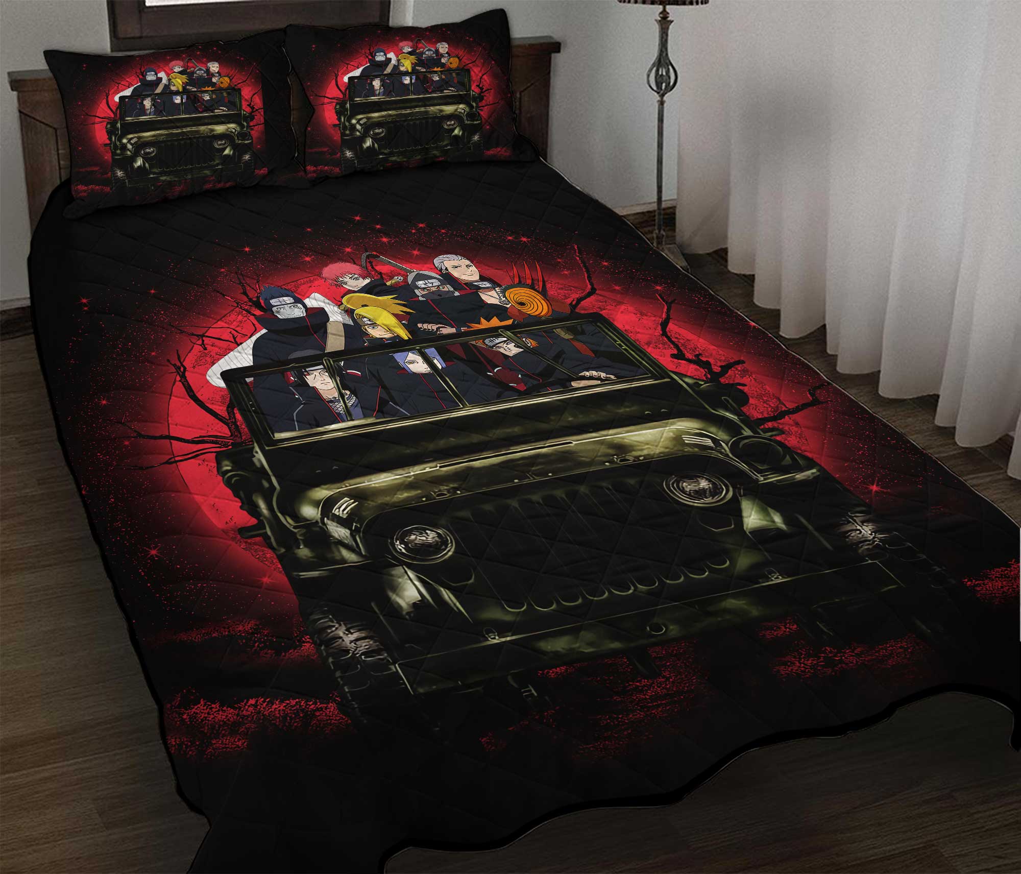 Akatsuki Team Ride Jeep Funny Naruto Anime Moonlight Halloween Quilt Bed Sets Nearkii