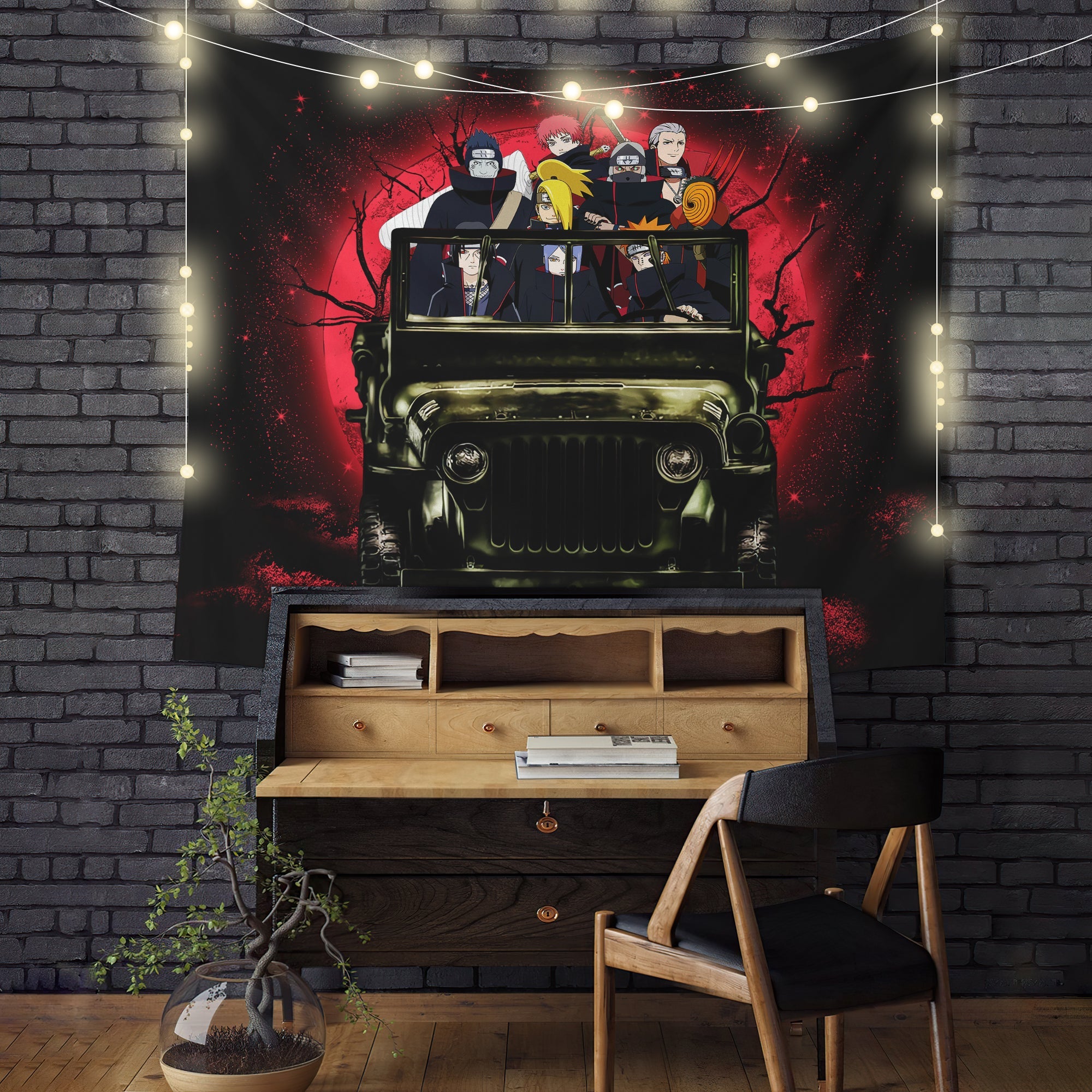 Akatsuki Team Ride Jeep Funny Naruto Anime Moonlight Tapestry Room Decor Nearkii