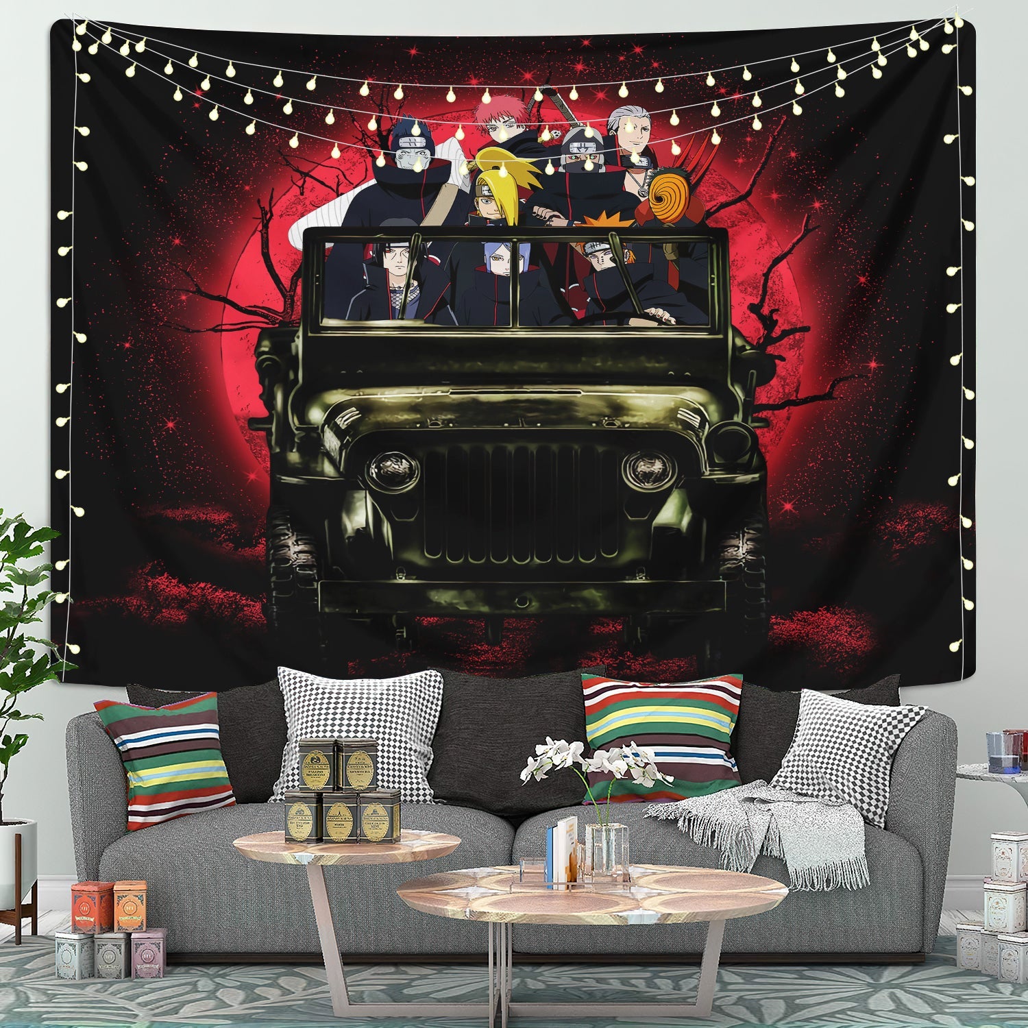 Akatsuki Team Ride Jeep Funny Naruto Anime Moonlight Tapestry Room Decor Nearkii