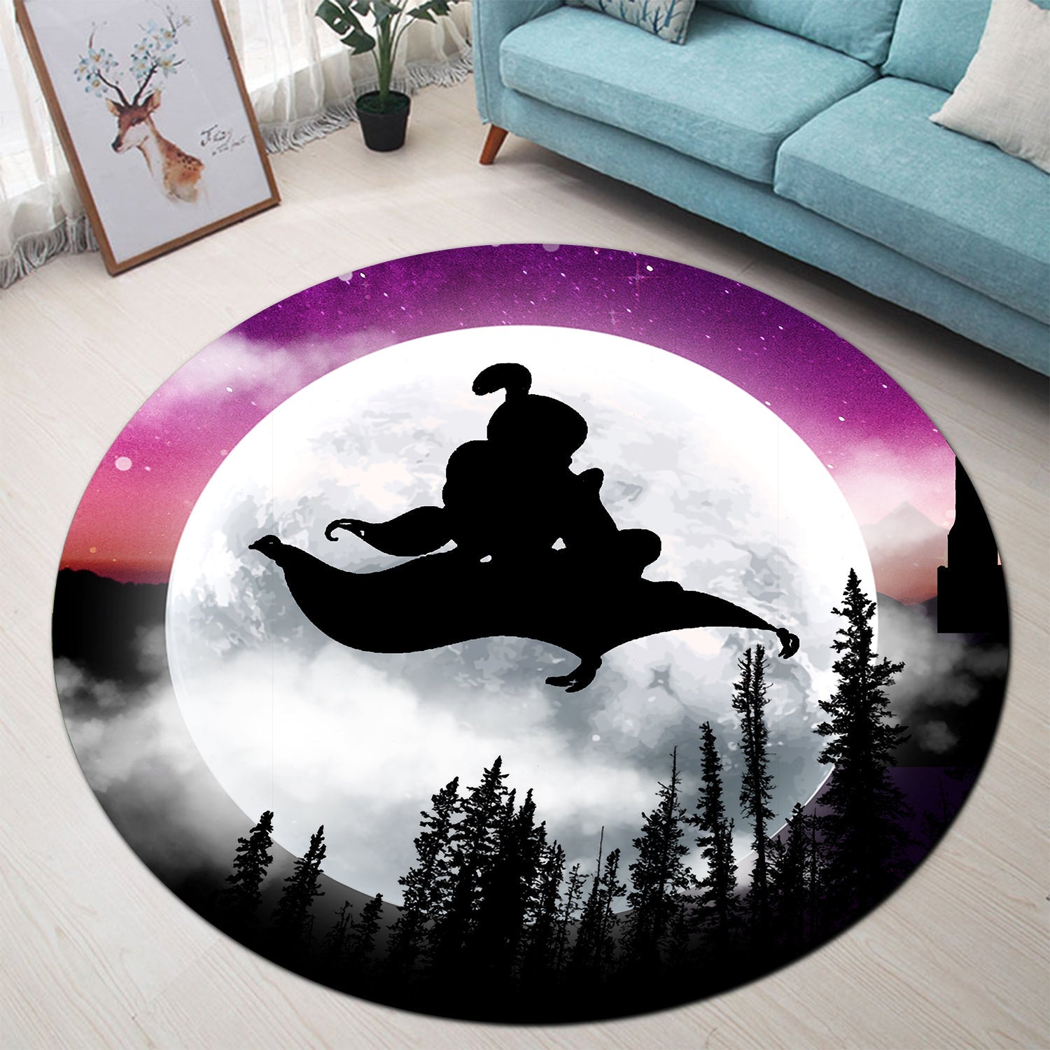 Aladin Moon Night Round Carpet Rug Bedroom Livingroom Home Decor Nearkii