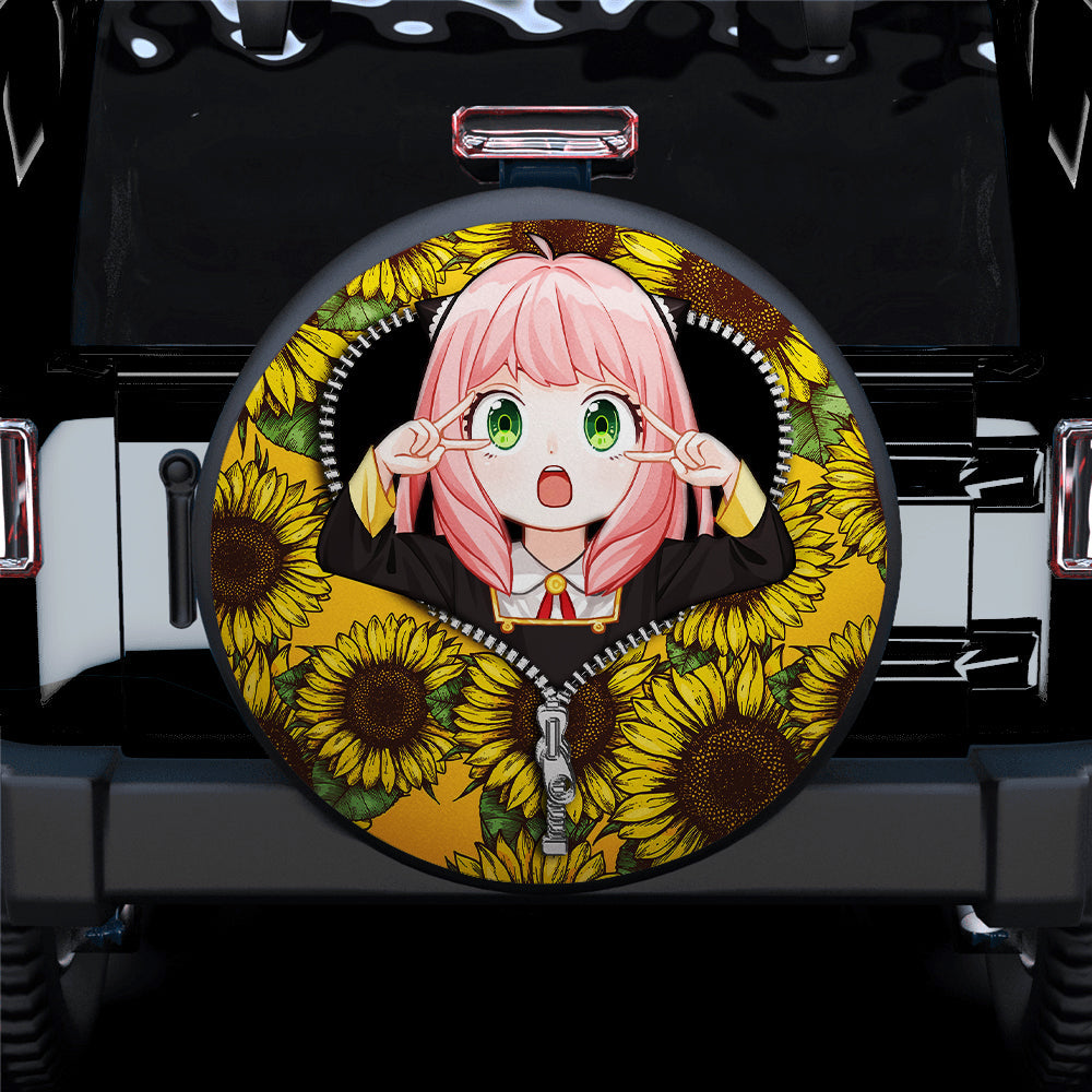 Anya Spy X Family Sunflower Zipper Car Spare Tire Covers Gift For Campers Nearkii