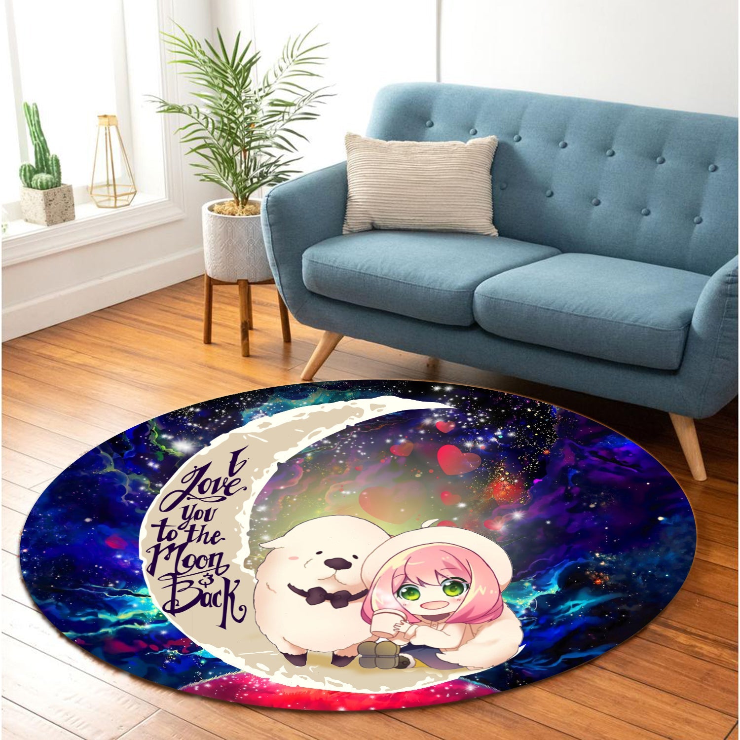 Anya Spy x Family Dog Love You To The Moon Galaxy Round Carpet Rug Bedroom Livingroom Home Decor Nearkii