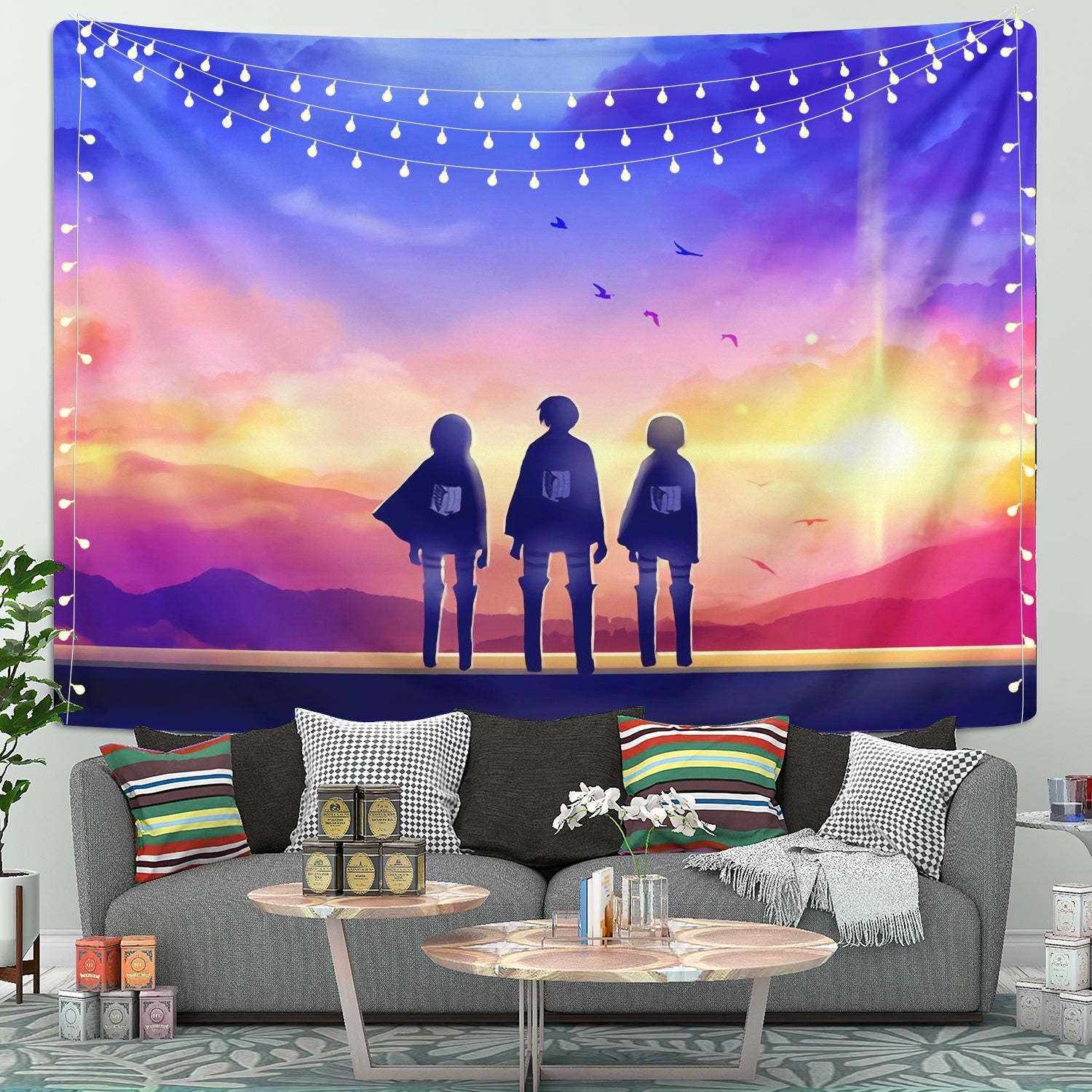 Attack On Titan Sunset Anime Tapestry Room Decor Nearkii