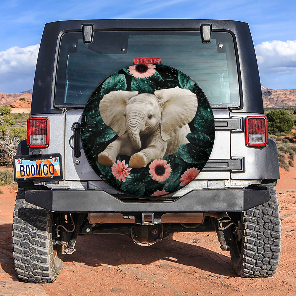 Baby Elephant Flower Car Spare Tire Covers Gift For Campers Nearkii