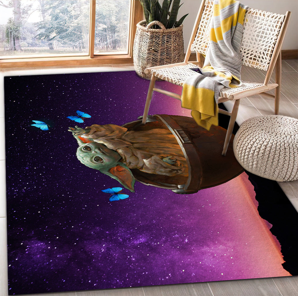 Baby Yoda Galaxy Butterfly Rug Carpet Rug Home Room Decor Nearkii