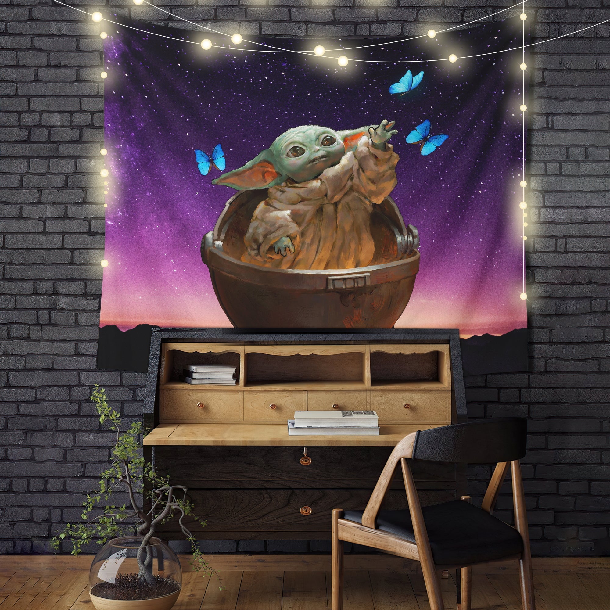 Baby Yoda Galaxy Butterfly Tapestry Room Decor Nearkii