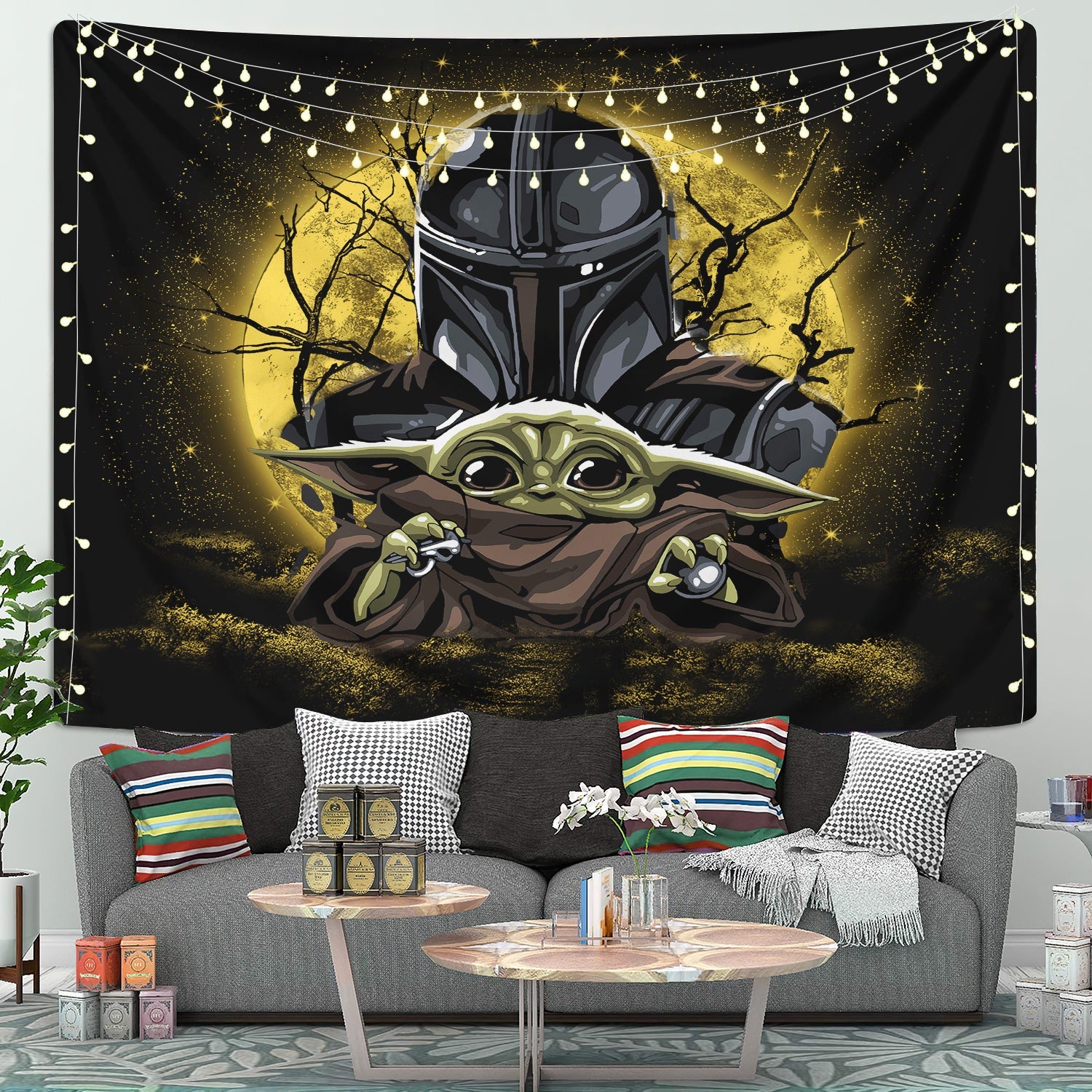 Baby Yoda Mandalorian Moonlight Tapestry Room Decor Nearkii