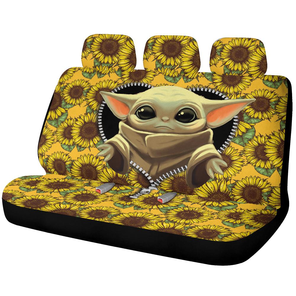 Baby Yoda Sunflower Zipper Car Back Seat Covers Decor Protectors Nearkii