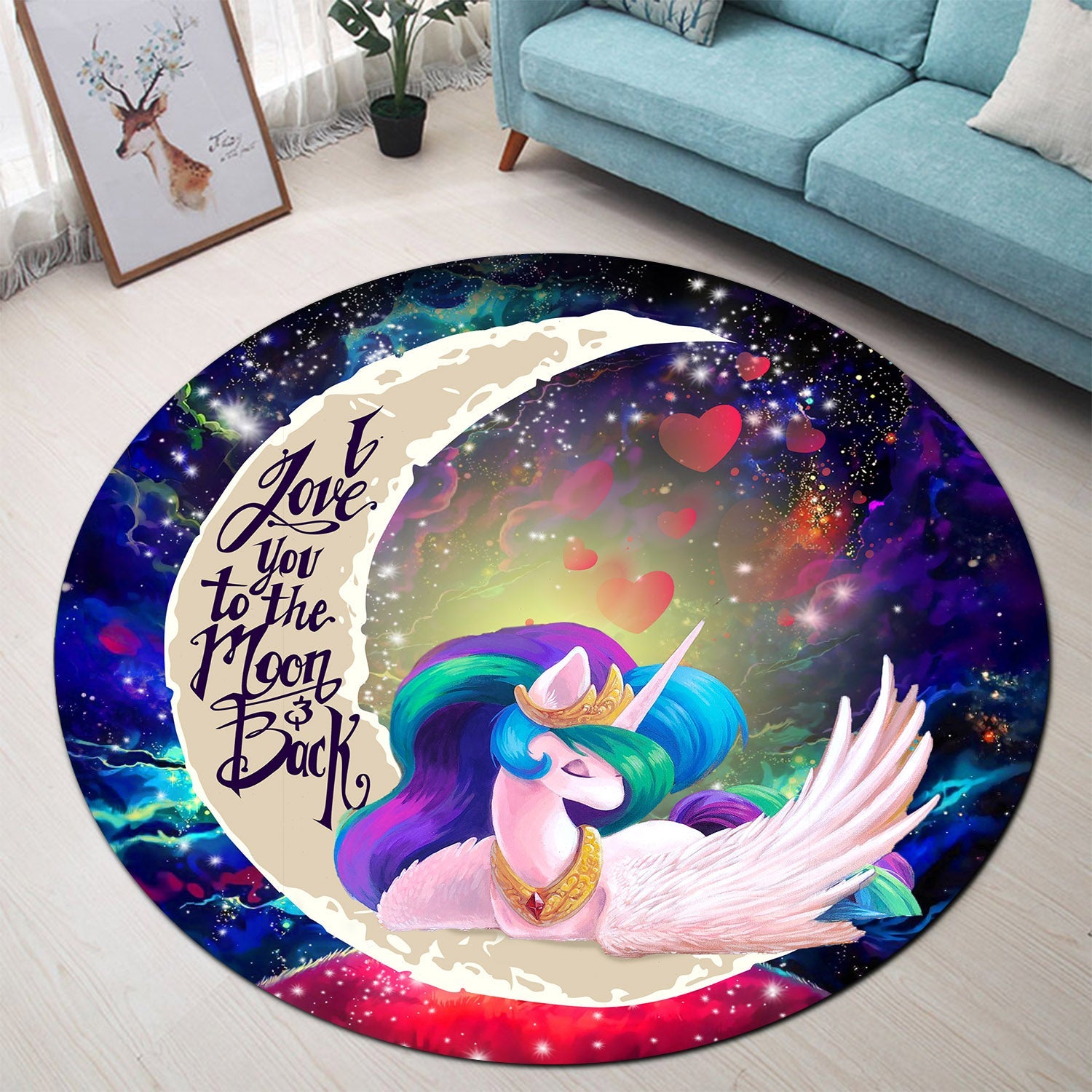 Beauty Unicorn Love You To The Moon Galaxy Round Carpet Rug Bedroom Livingroom Home Decor Nearkii