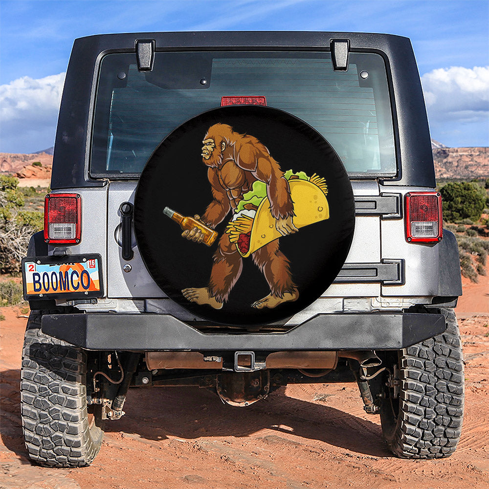 Bigfoot Carrying Taco and Beer Car Spare Tire Covers Gift For Campers Nearkii