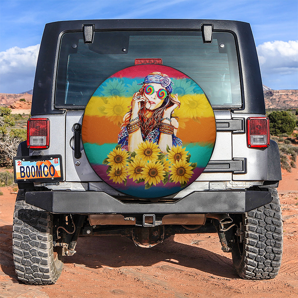 Boho Girl Sunflower Car Spare Tire Covers Gift For Campers Nearkii