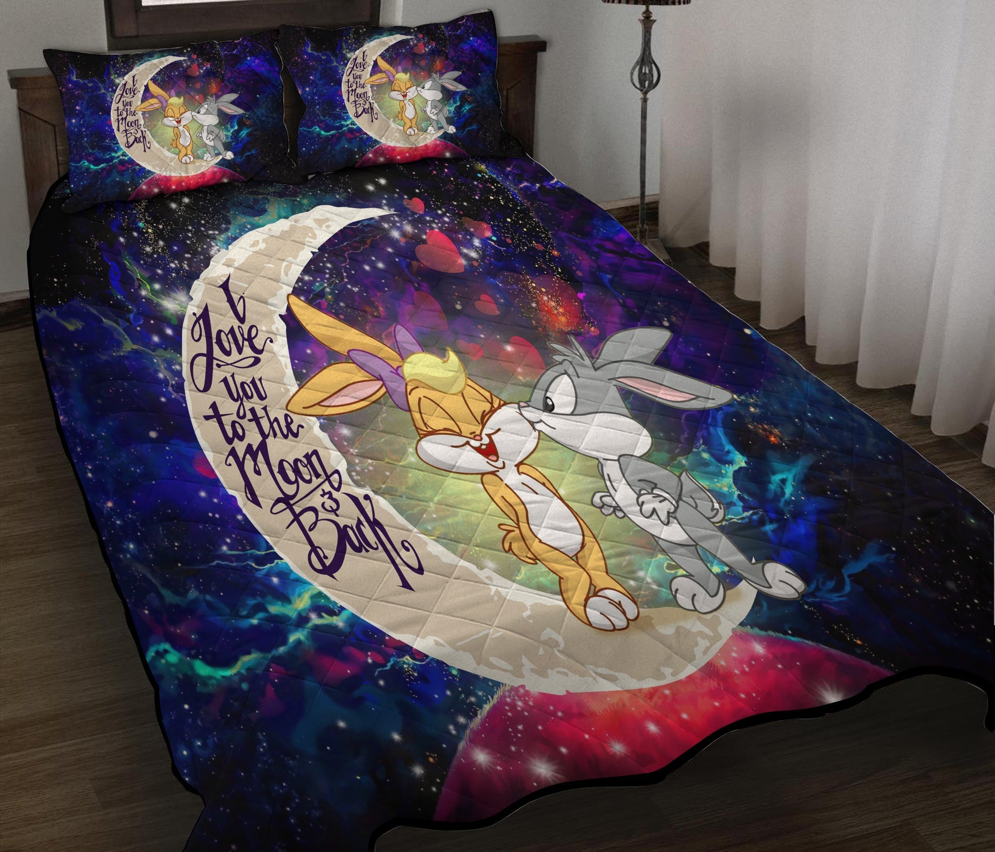 Bunny Couple Love You To The Moon Galaxy Quilt Bed Sets Nearkii