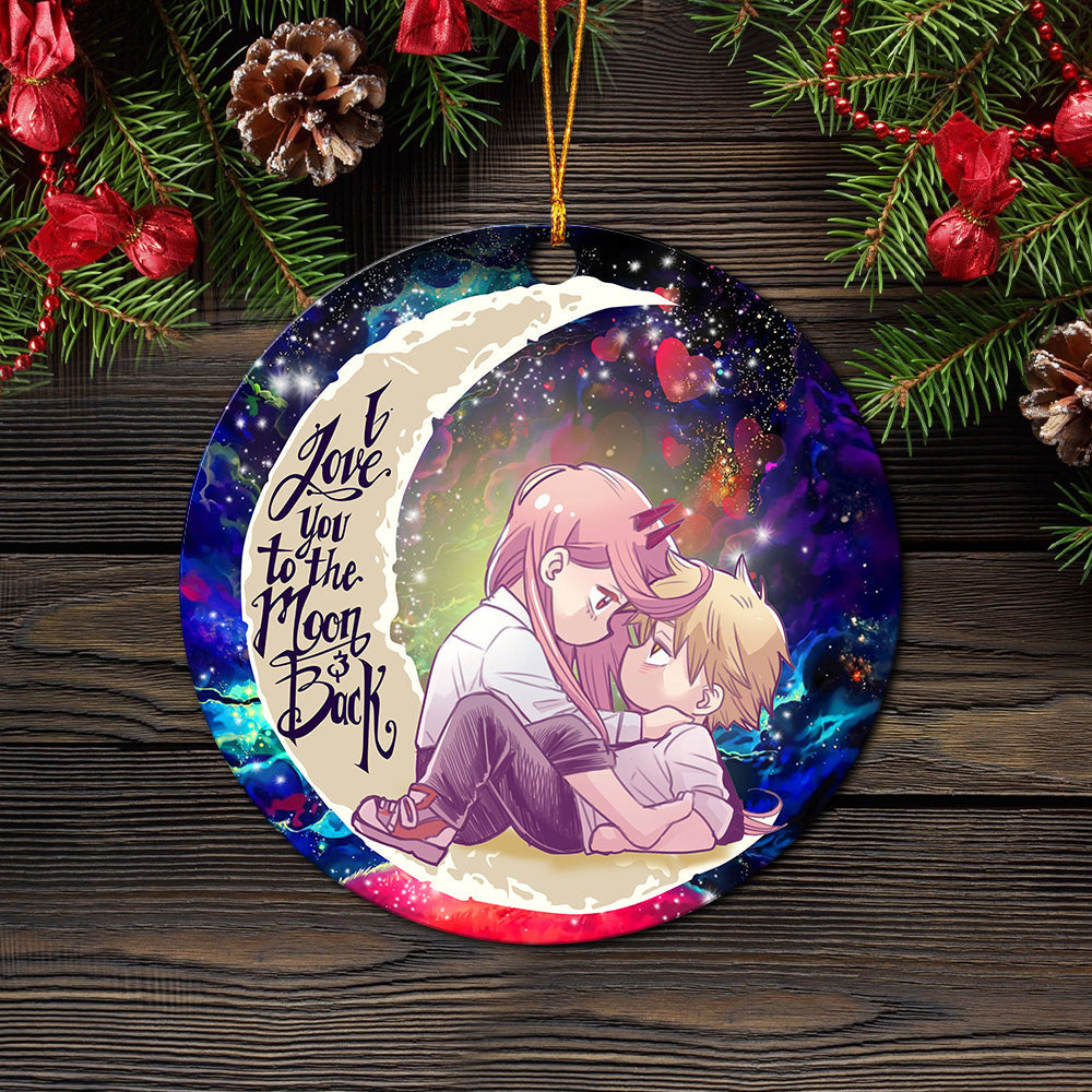 Chainsaw Man Denji x Power Love You To The Moon Galaxy Mica Circle Ornament Perfect Gift For Holiday Nearkii