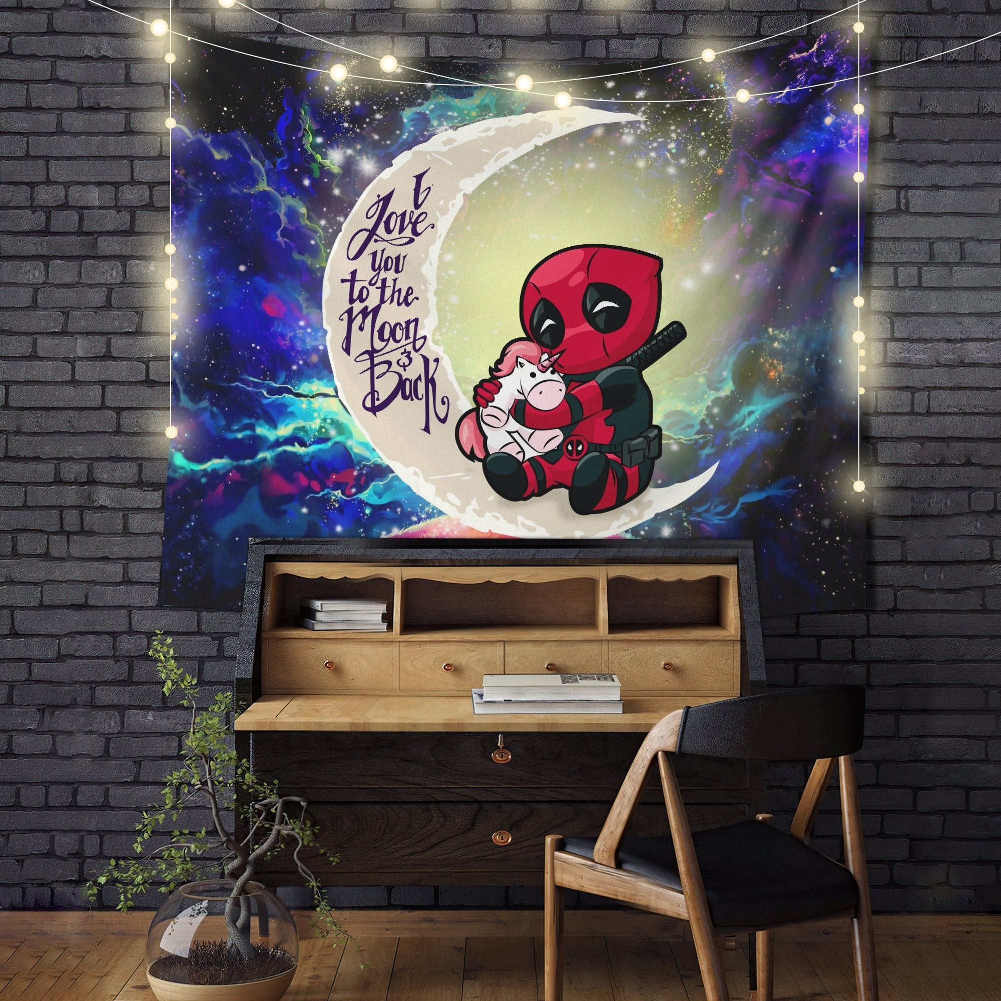 Chibi Deadpool Unicorn Toy Moon And Back Galaxy Tapestry Room Decor Nearkii