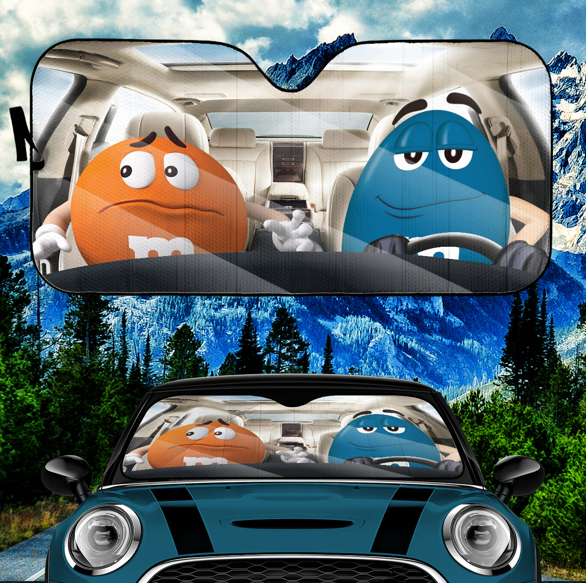 Funny M&M Chocolate Orange Blue Driving Car Auto Sunshade Nearkii