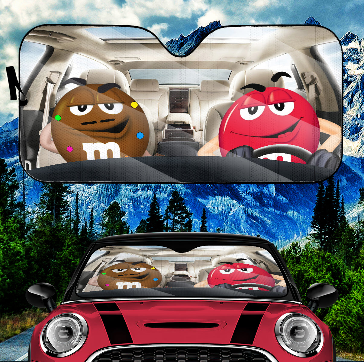 Funny M&M Chocolate Brown Red Driving Car Auto Sunshade Nearkii