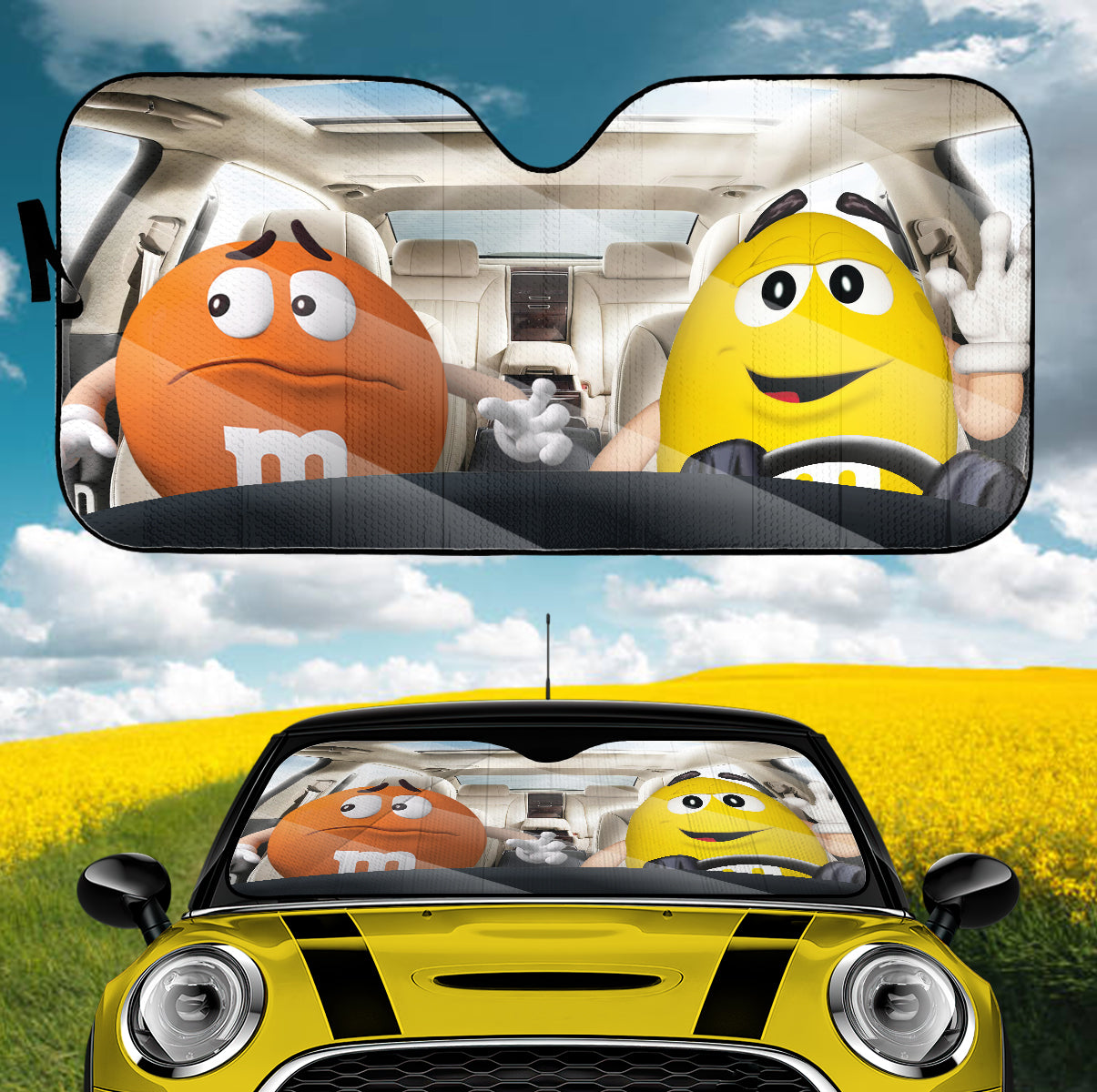 Funny M&M Chocolate Orange Yellow Driving Car Auto Sunshade Nearkii