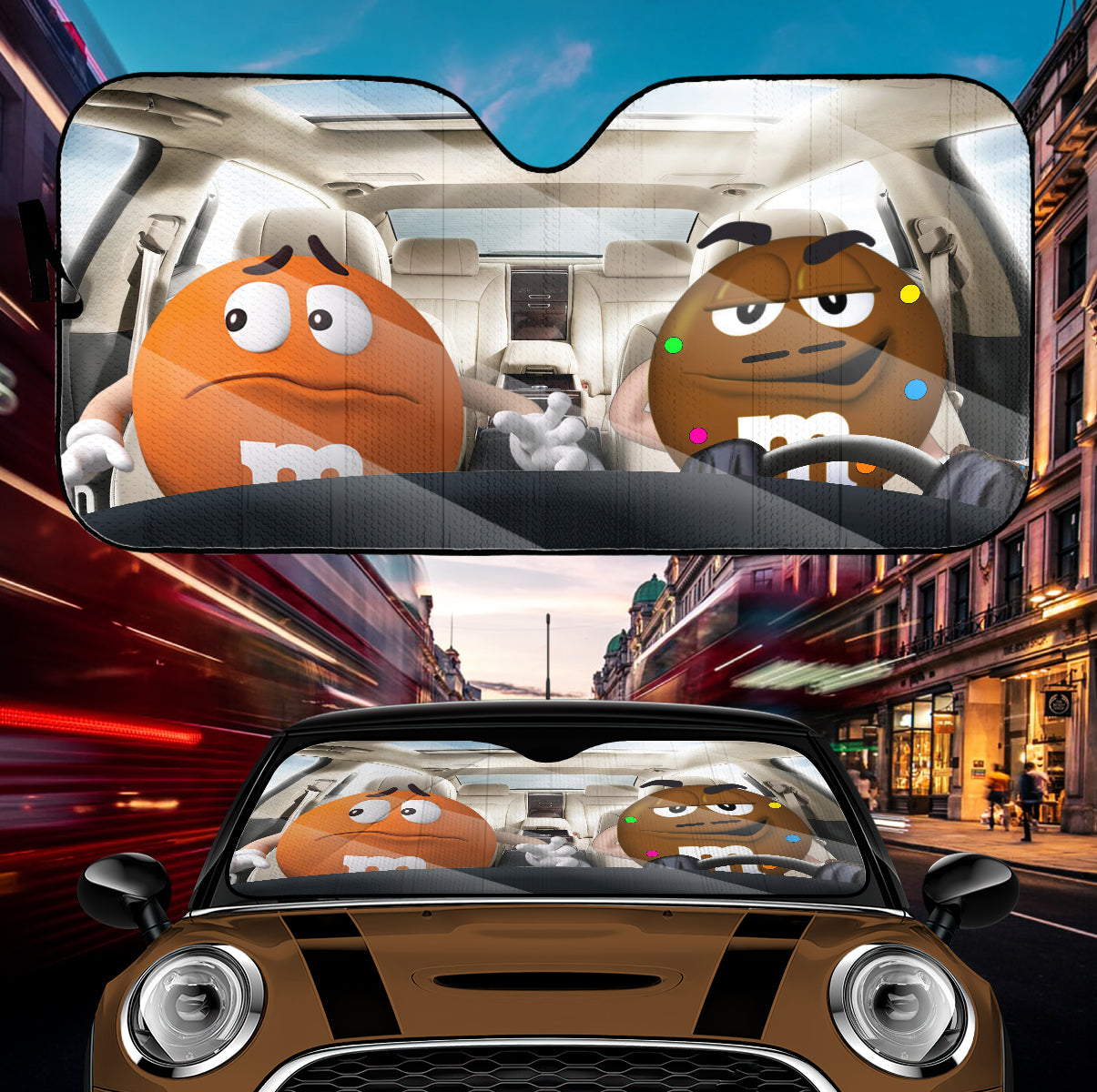 Funny M&M Chocolate Orange Brown Driving Car Auto Sunshade Nearkii