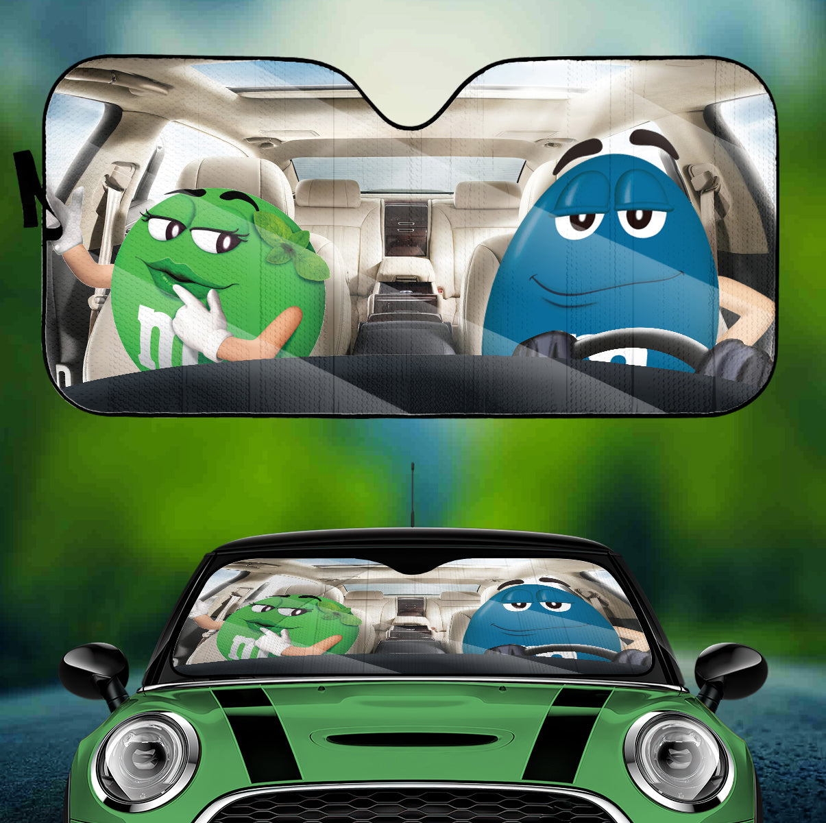 Funny M&M Chocolate Green Blue Driving Car Auto Sunshade Nearkii