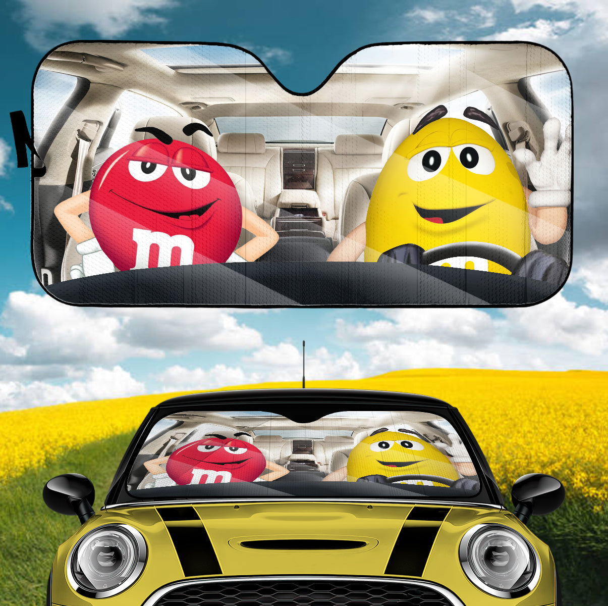 Funny M&M Chocolate Red Yellow Driving Car Auto Sunshade Nearkii