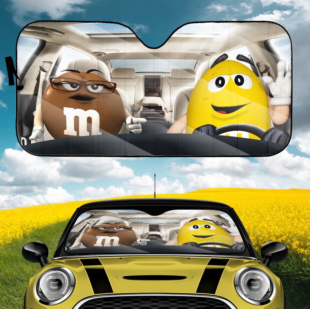 Funny M&M Chocolate Brown Yellow Driving Car Auto Sunshade Nearkii