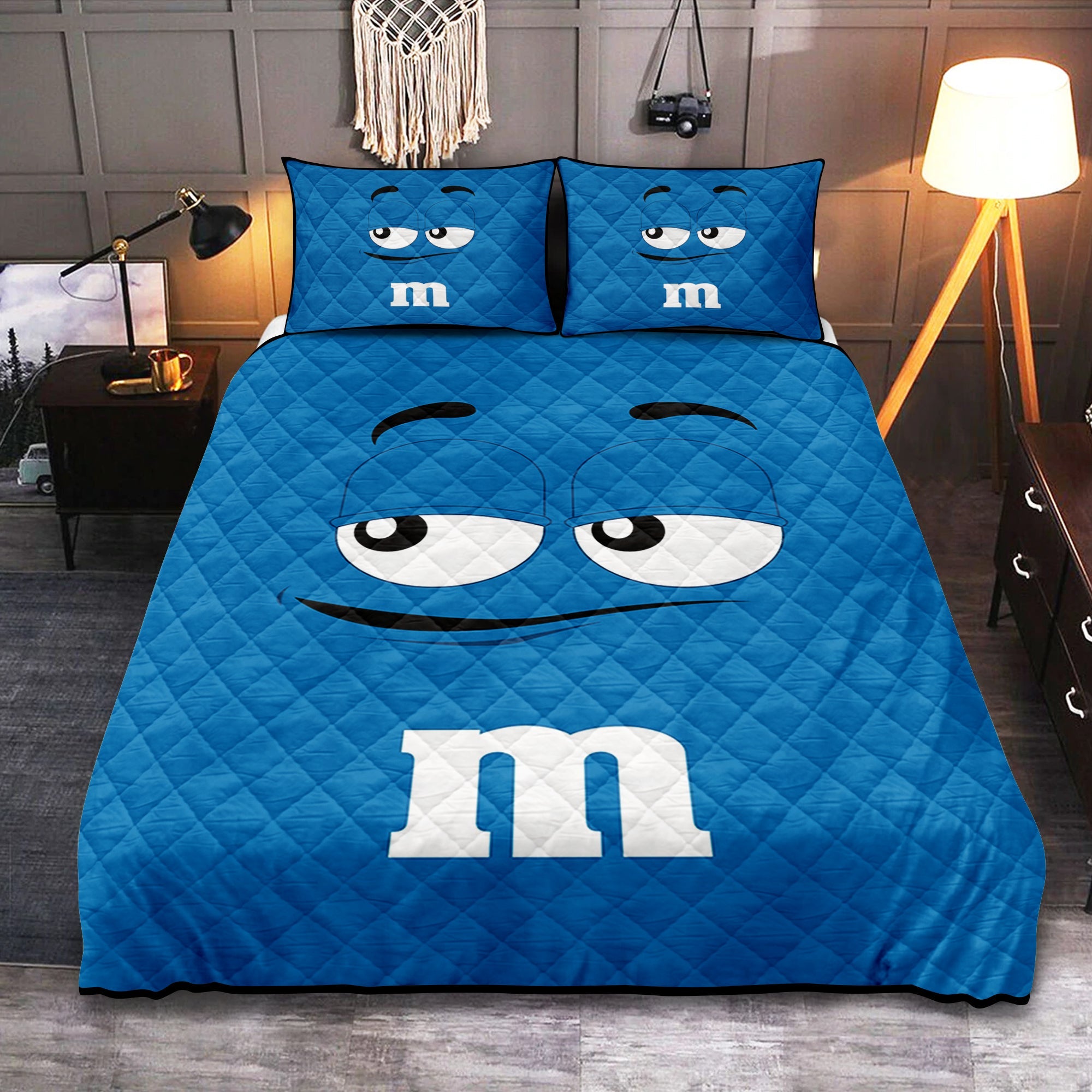 Blue M & M Chocolate Quilt Bed Sets Nearkii