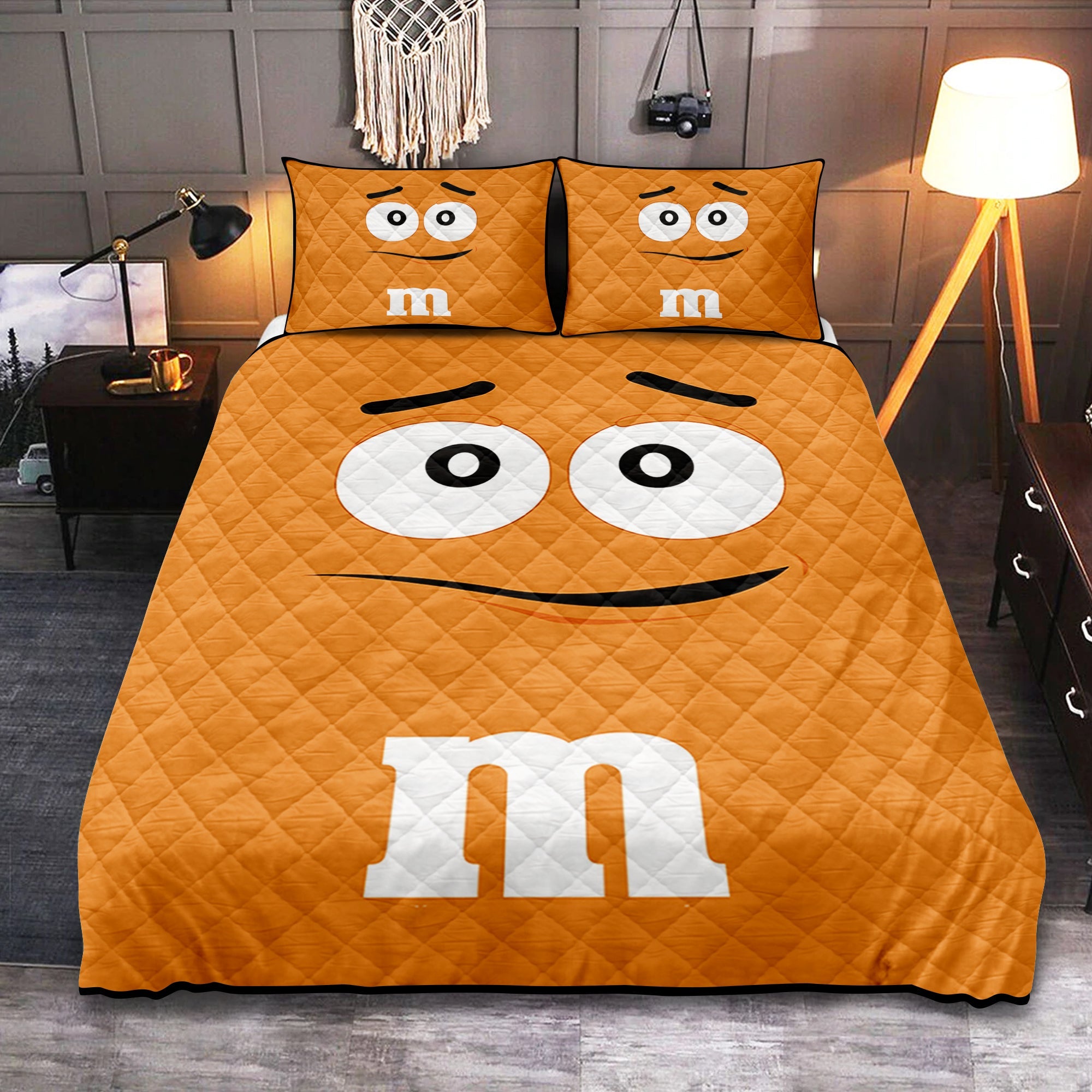 Chocolate M&M Orange Quilt Bed Sets Nearkii