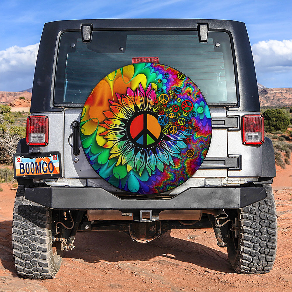 Colorful Hippie Sunflower Car Spare Tire Covers Gift For Campers Nearkii