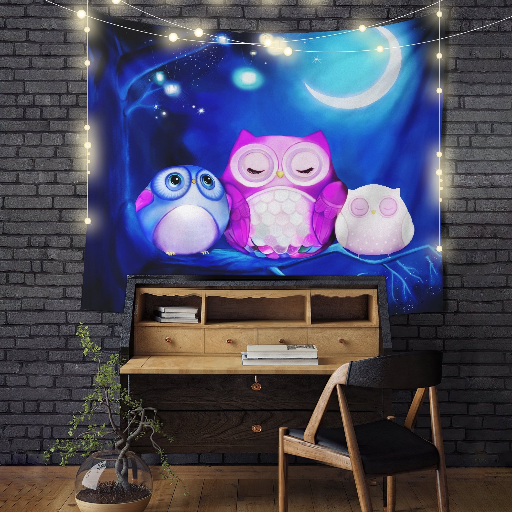 Cute Owl Night Tapestry Room Decor Nearkii