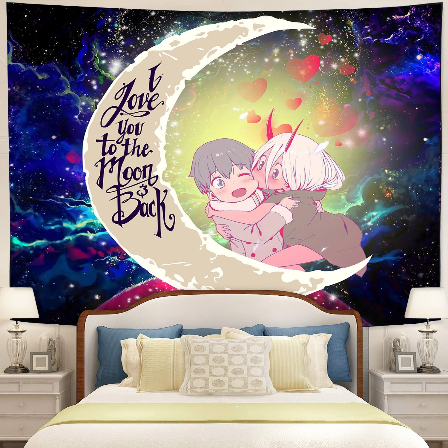 Darling In The Franxx Hiro And Zero Two Moon And Back Galaxy Tapestry Room Decor Nearkii