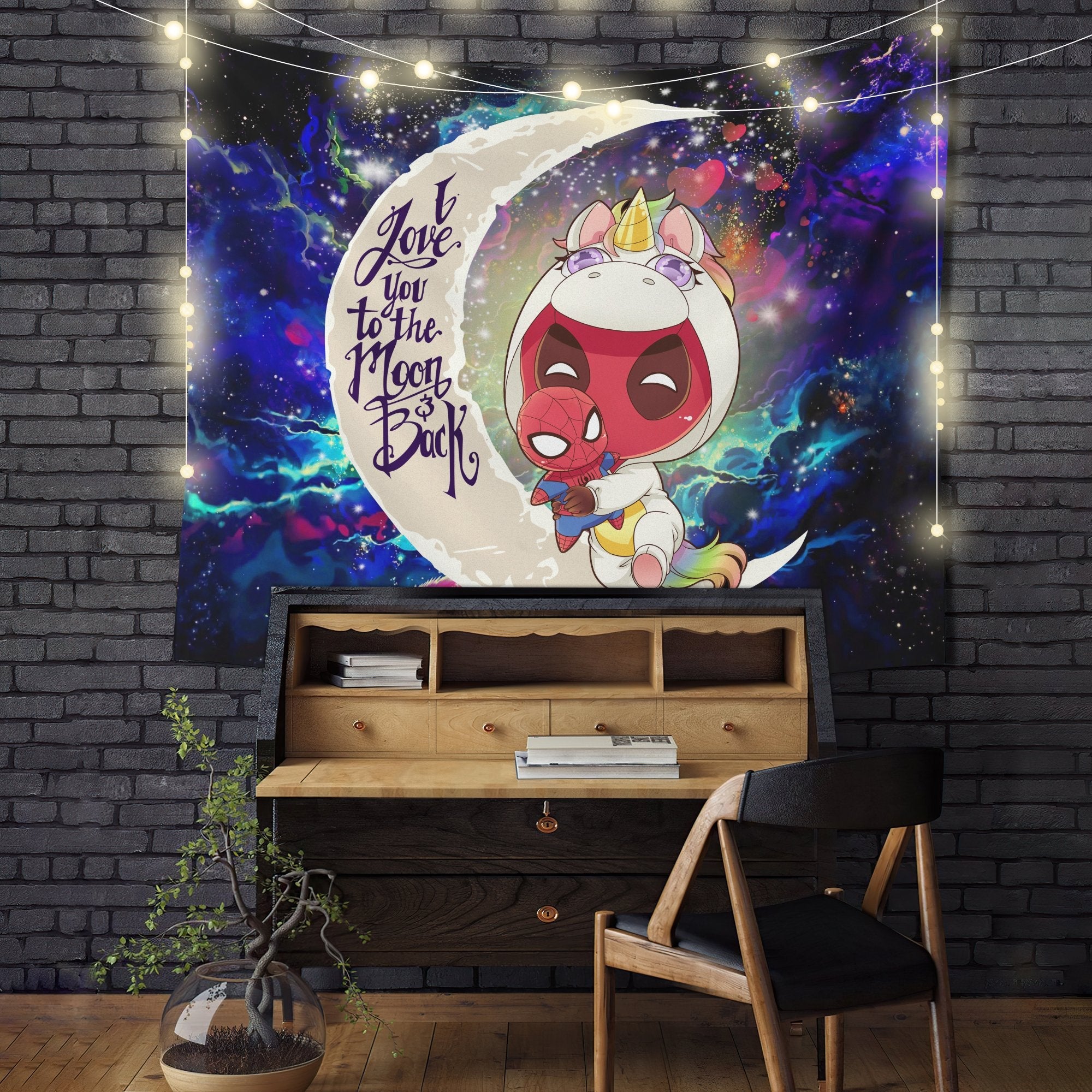 Unicorn Deadpool And Spiderman Avenger Moon And Back Galaxy Tapestry Room Decor Nearkii