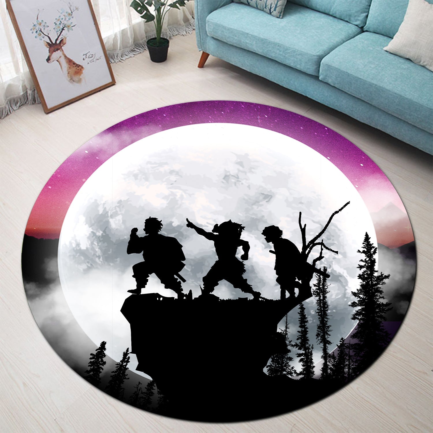 Demon Slayer Kimetsu No Yaiba Moon Night Round Carpet Rug Bedroom Livingroom Home Decor Nearkii