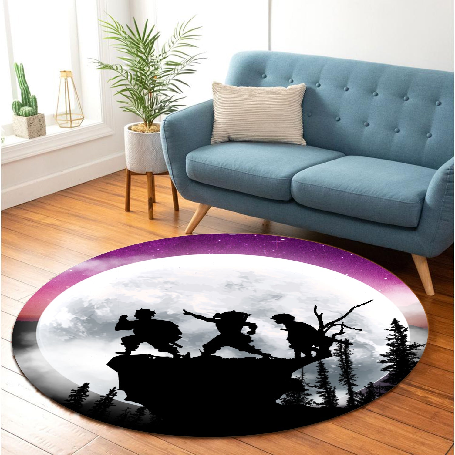 Demon Slayer Kimetsu No Yaiba Moon Night Round Carpet Rug Bedroom Livingroom Home Decor Nearkii