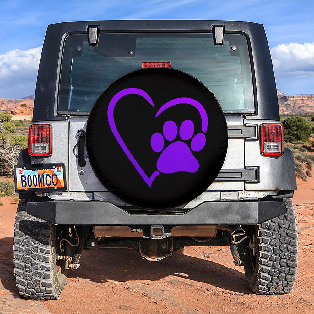 Dog Paw Heart Purple Car Spare Tire Covers Gift For Campers Nearkii