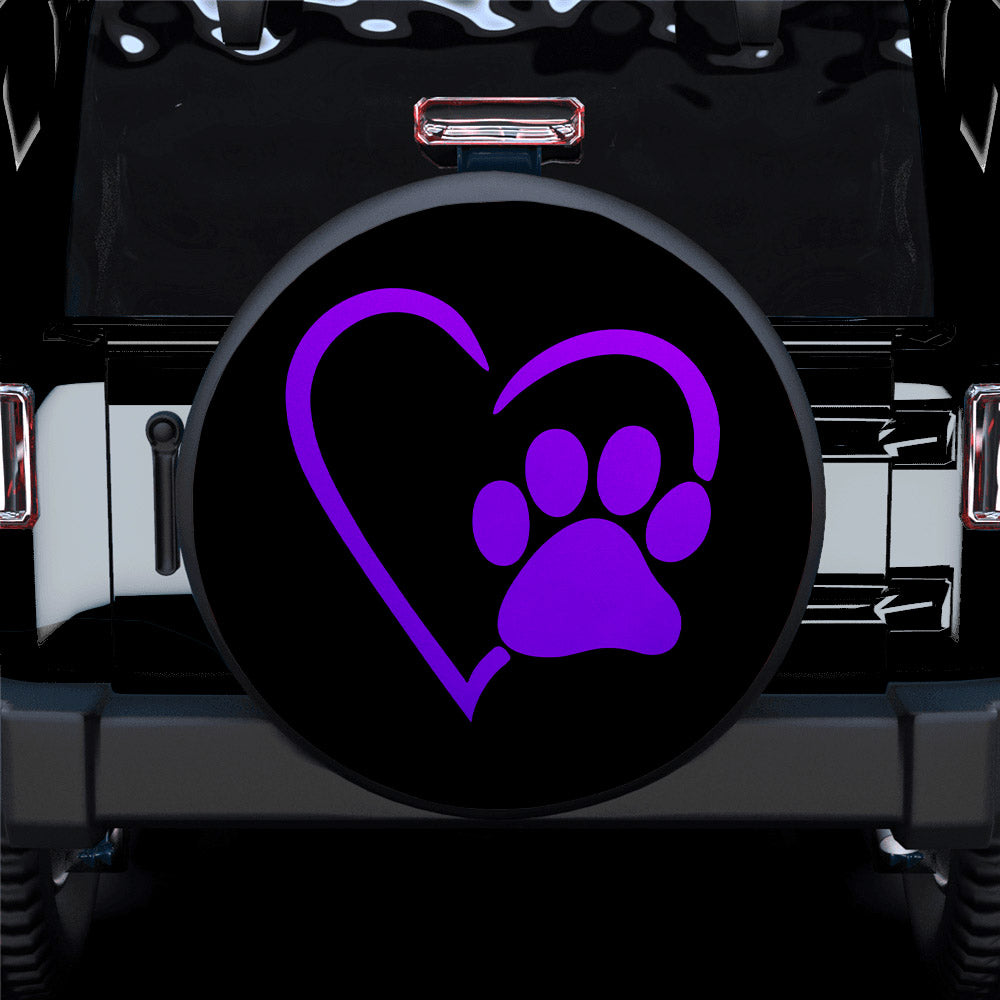 Dog Paw Heart Purple Car Spare Tire Covers Gift For Campers Nearkii