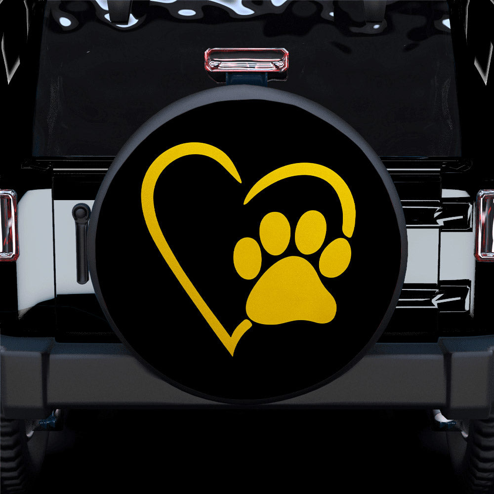 Dog Paw Heart Yellow Car Spare Tire Covers Gift For Campers Nearkii