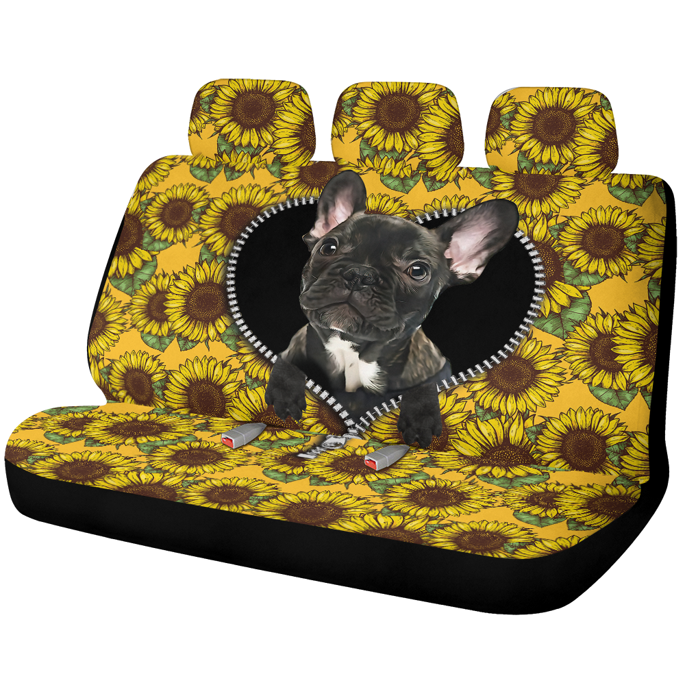 Black French Bulldog Sunflower Zipper Car Back Seat Covers Decor Protectors Nearkii