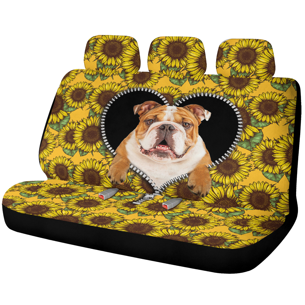 Bull Dog Zipper Sunflower Car Back Seat Covers Decor Protectors Nearkii