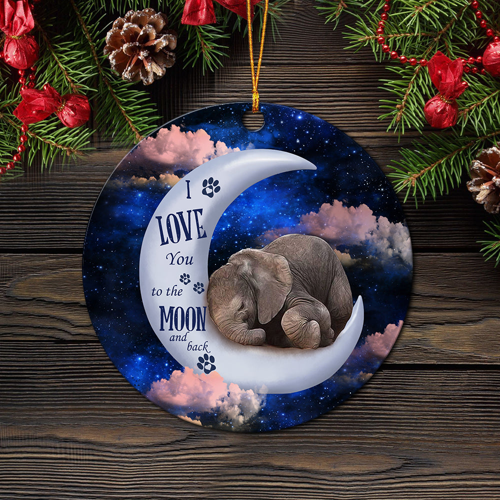 Elephant Love You To The Moon Mica Circle Ornament Perfect Gift For Holiday Nearkii