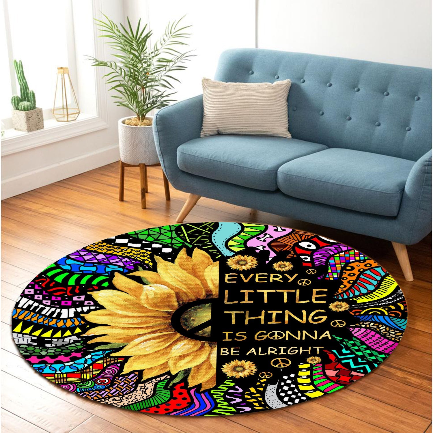 Every Little Thing Sunflower Round Carpet Rug Bedroom Livingroom Home Decor Nearkii