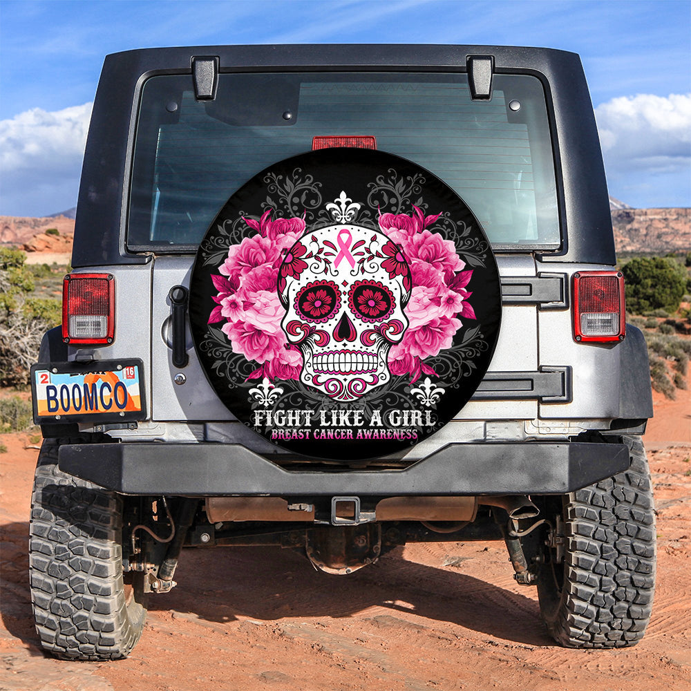 Fight Like A Girl Skull Art Jeep Car Spare Tire Cover Gift For Campers Nearkii