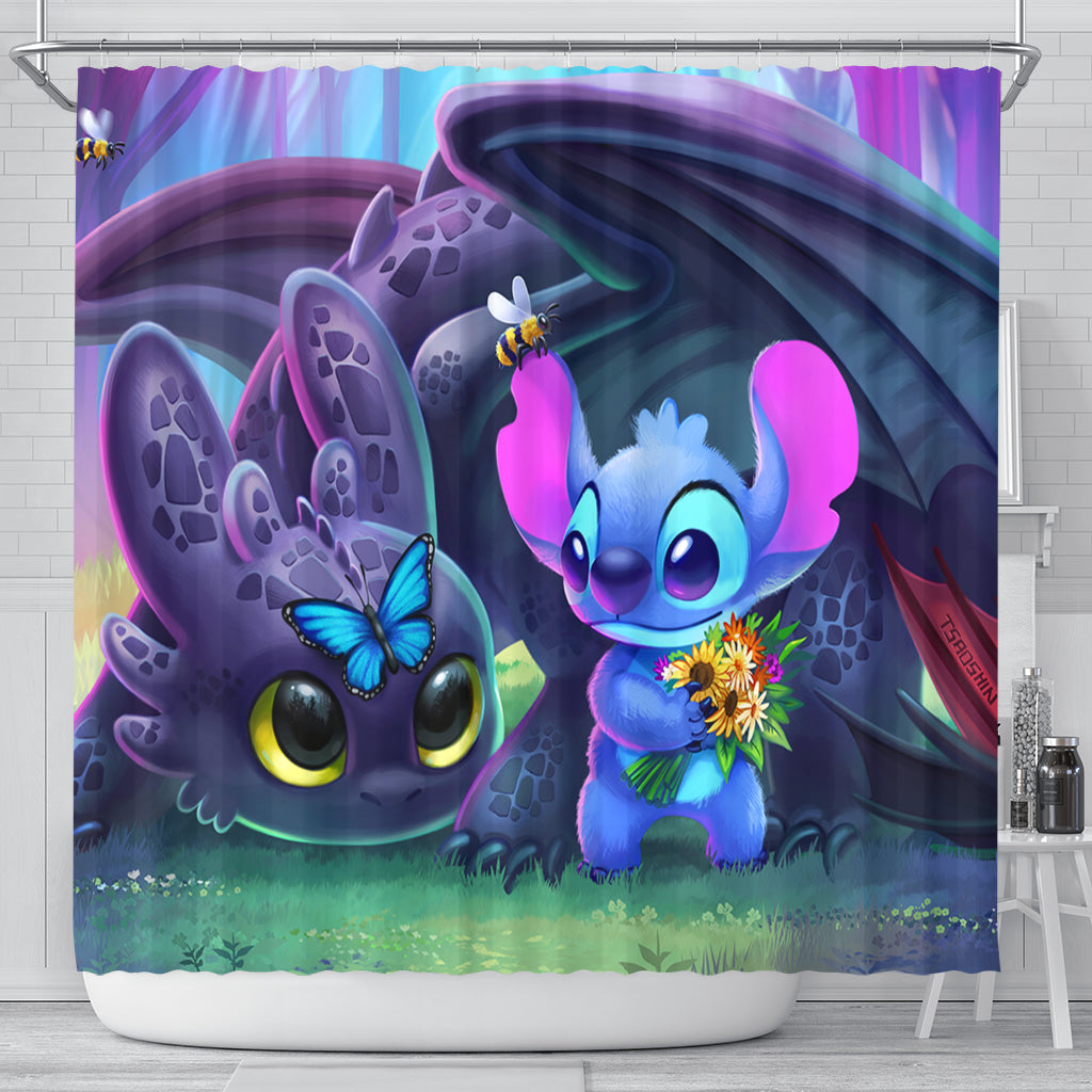 Stitch And Toothless Shower Curtain Nearkii